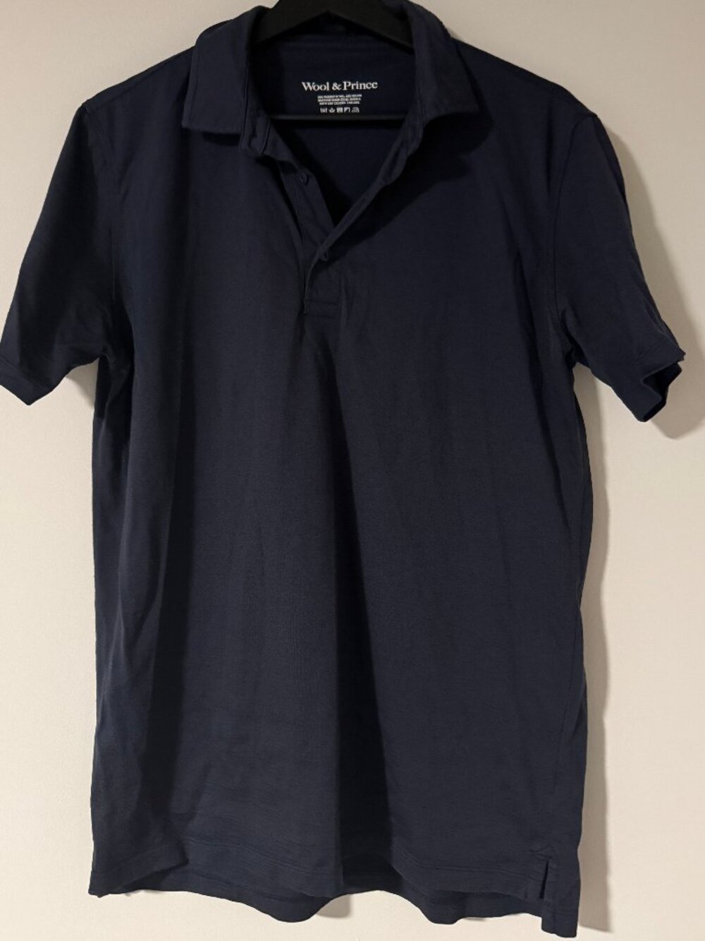 Wool & Prince - Men's Merino-blend Polo - Navy - Size Medium
